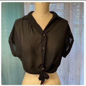 Black sheer tie retro beach summer crop top blouse Foote m vlv gothic
